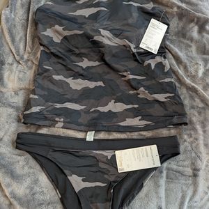 Athleta Freestyle Tankini Swim Top 40D/DD w/Bikini Bottoms Large Camo NWT